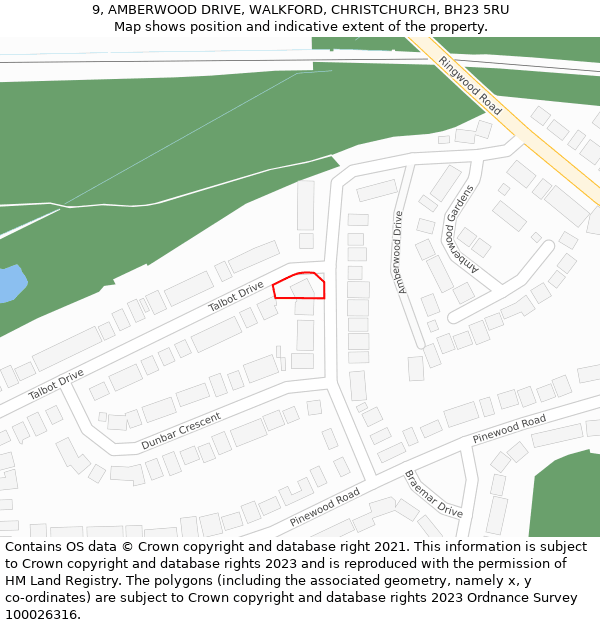 9, AMBERWOOD DRIVE, WALKFORD, CHRISTCHURCH, BH23 5RU: Location map and indicative extent of plot