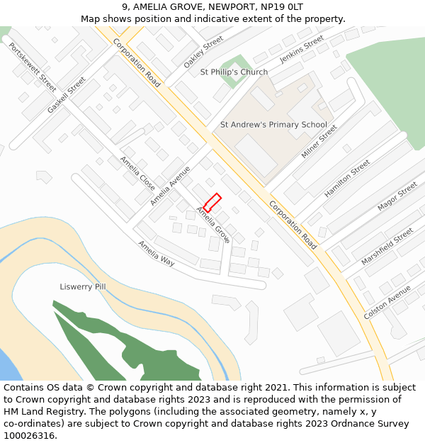 9, AMELIA GROVE, NEWPORT, NP19 0LT: Location map and indicative extent of plot