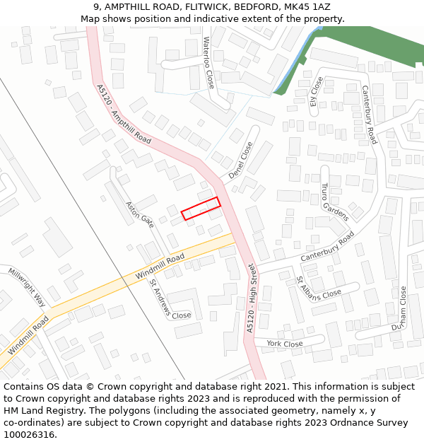 9, AMPTHILL ROAD, FLITWICK, BEDFORD, MK45 1AZ: Location map and indicative extent of plot