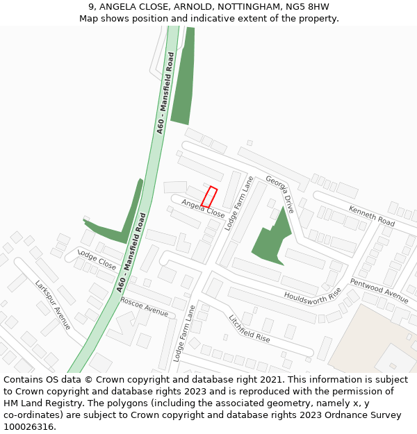 9, ANGELA CLOSE, ARNOLD, NOTTINGHAM, NG5 8HW: Location map and indicative extent of plot