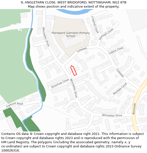 9, ANGLETARN CLOSE, WEST BRIDGFORD, NOTTINGHAM, NG2 6TB: Location map and indicative extent of plot