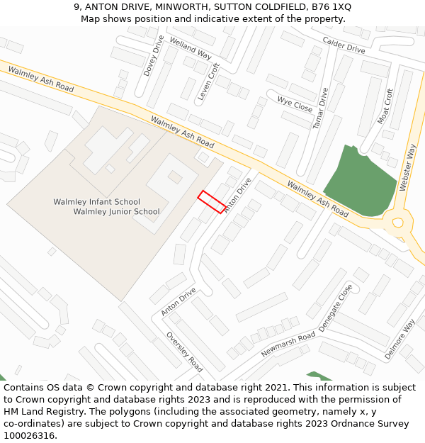 9, ANTON DRIVE, MINWORTH, SUTTON COLDFIELD, B76 1XQ: Location map and indicative extent of plot