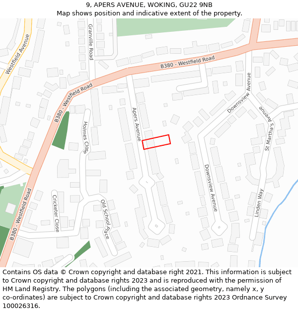9, APERS AVENUE, WOKING, GU22 9NB: Location map and indicative extent of plot