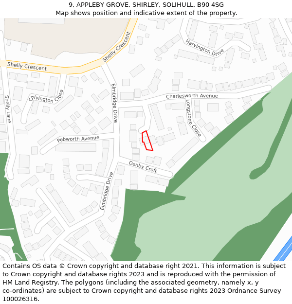 9, APPLEBY GROVE, SHIRLEY, SOLIHULL, B90 4SG: Location map and indicative extent of plot