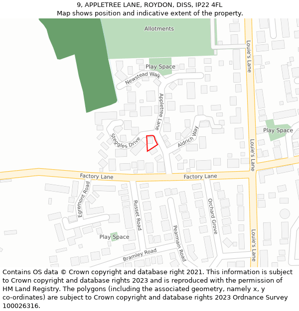 9, APPLETREE LANE, ROYDON, DISS, IP22 4FL: Location map and indicative extent of plot
