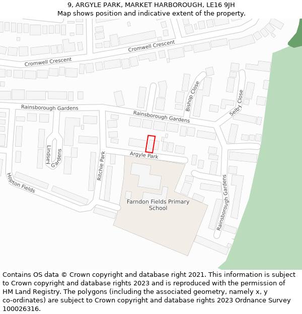 9, ARGYLE PARK, MARKET HARBOROUGH, LE16 9JH: Location map and indicative extent of plot