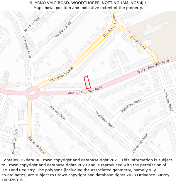 9, ARNO VALE ROAD, WOODTHORPE, NOTTINGHAM, NG5 4JH: Location map and indicative extent of plot