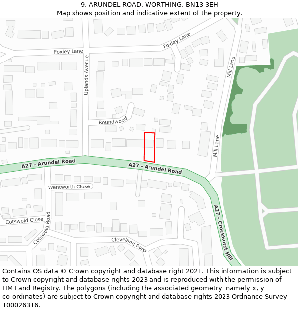 9, ARUNDEL ROAD, WORTHING, BN13 3EH: Location map and indicative extent of plot