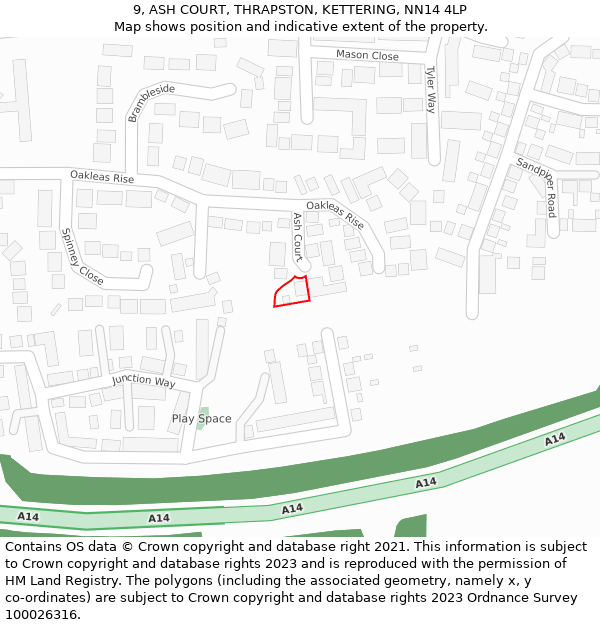 9, ASH COURT, THRAPSTON, KETTERING, NN14 4LP: Location map and indicative extent of plot