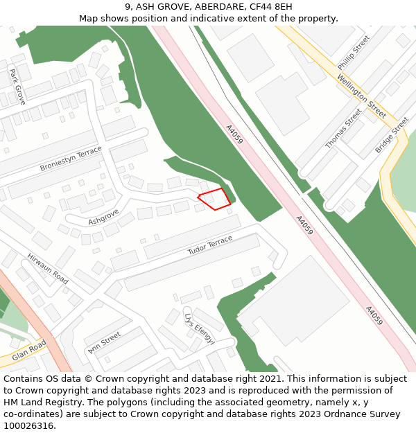 9, ASH GROVE, ABERDARE, CF44 8EH: Location map and indicative extent of plot