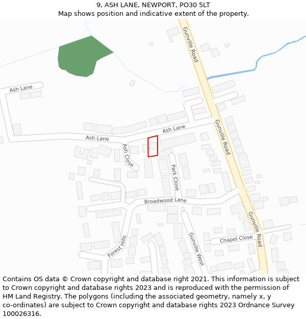 9, ASH LANE, NEWPORT, PO30 5LT: Location map and indicative extent of plot