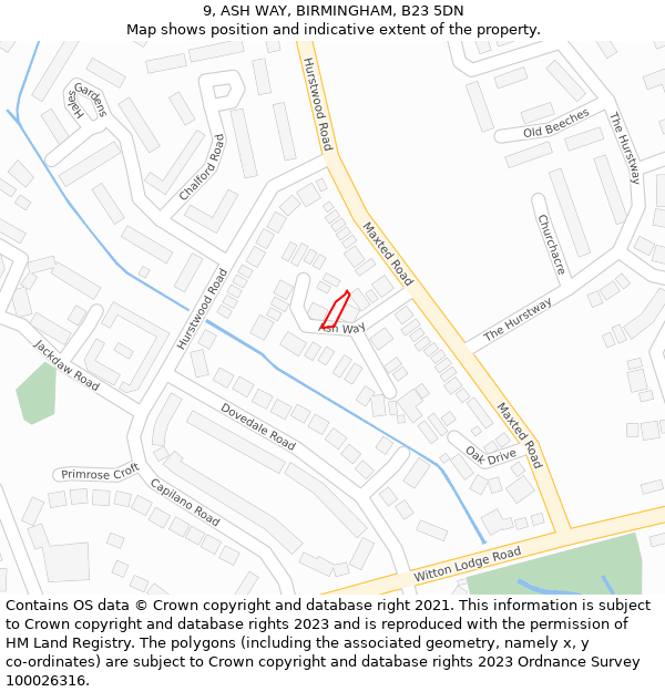 9, ASH WAY, BIRMINGHAM, B23 5DN: Location map and indicative extent of plot