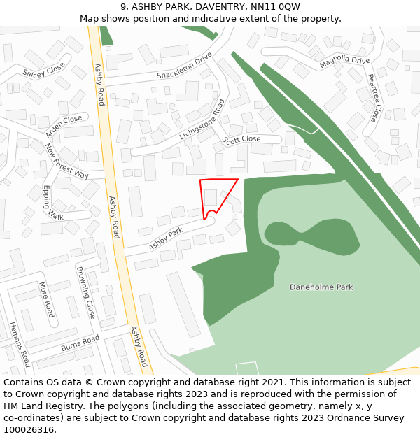 9, ASHBY PARK, DAVENTRY, NN11 0QW: Location map and indicative extent of plot