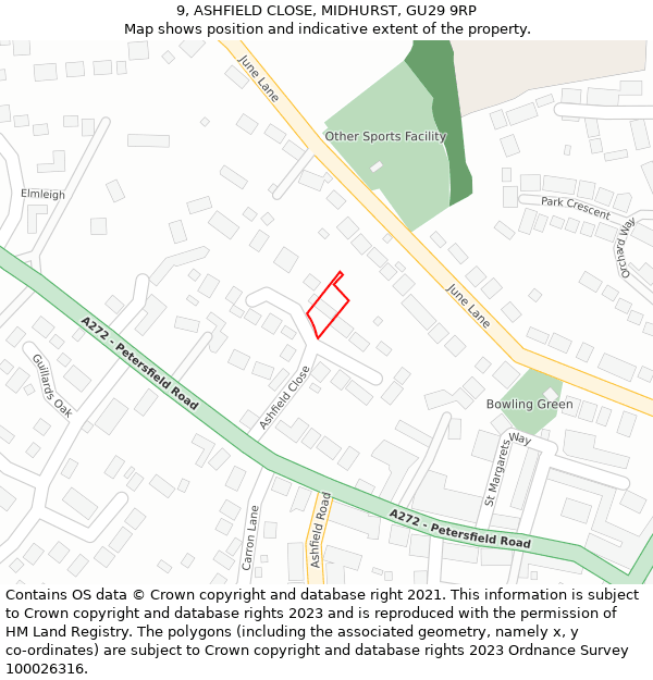 9, ASHFIELD CLOSE, MIDHURST, GU29 9RP: Location map and indicative extent of plot