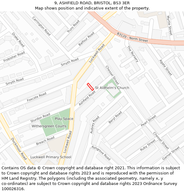 9, ASHFIELD ROAD, BRISTOL, BS3 3ER: Location map and indicative extent of plot