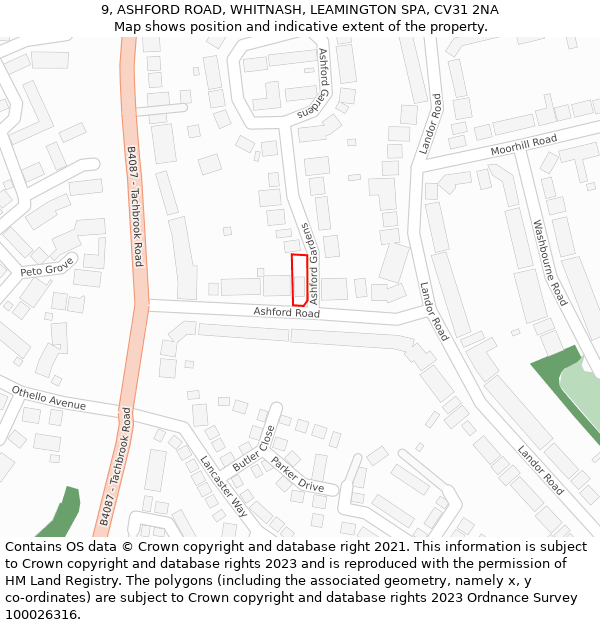 9, ASHFORD ROAD, WHITNASH, LEAMINGTON SPA, CV31 2NA: Location map and indicative extent of plot