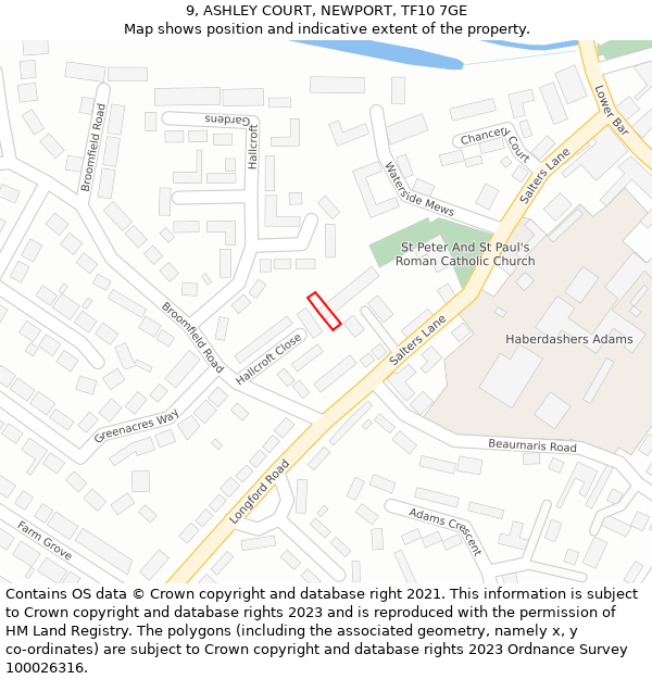 9, ASHLEY COURT, NEWPORT, TF10 7GE: Location map and indicative extent of plot