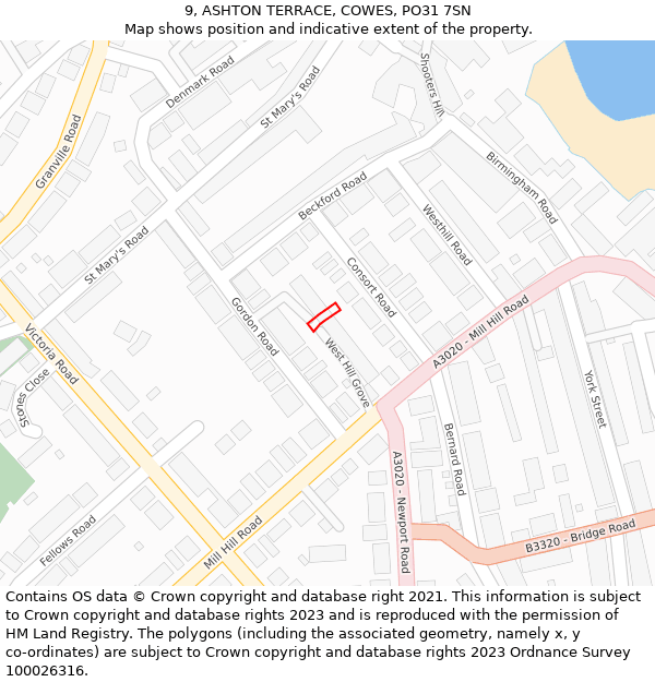 9, ASHTON TERRACE, COWES, PO31 7SN: Location map and indicative extent of plot