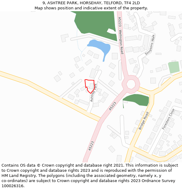 9, ASHTREE PARK, HORSEHAY, TELFORD, TF4 2LD: Location map and indicative extent of plot