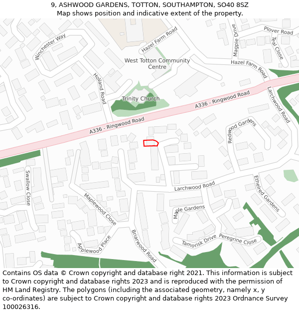 9, ASHWOOD GARDENS, TOTTON, SOUTHAMPTON, SO40 8SZ: Location map and indicative extent of plot