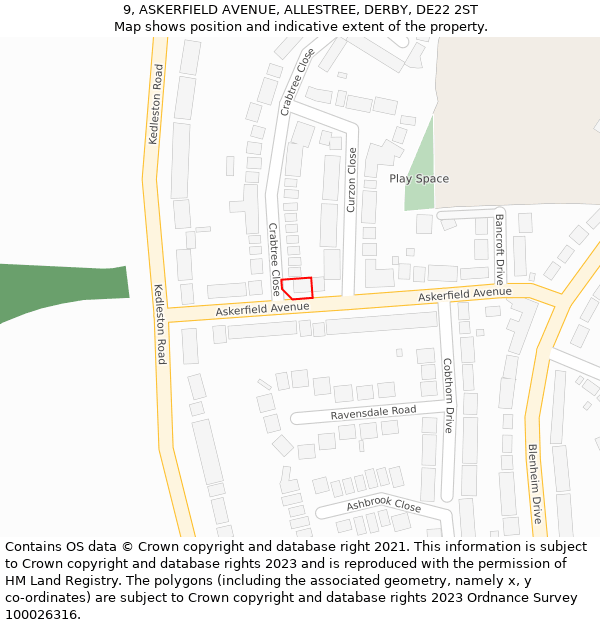 9, ASKERFIELD AVENUE, ALLESTREE, DERBY, DE22 2ST: Location map and indicative extent of plot