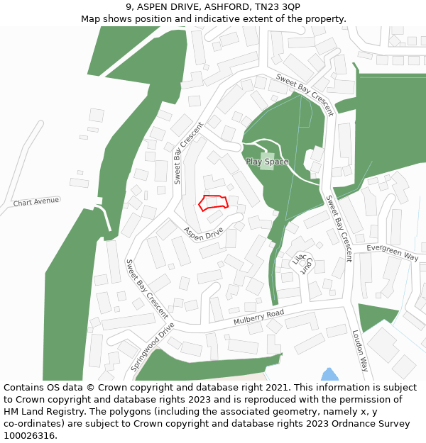 9, ASPEN DRIVE, ASHFORD, TN23 3QP: Location map and indicative extent of plot