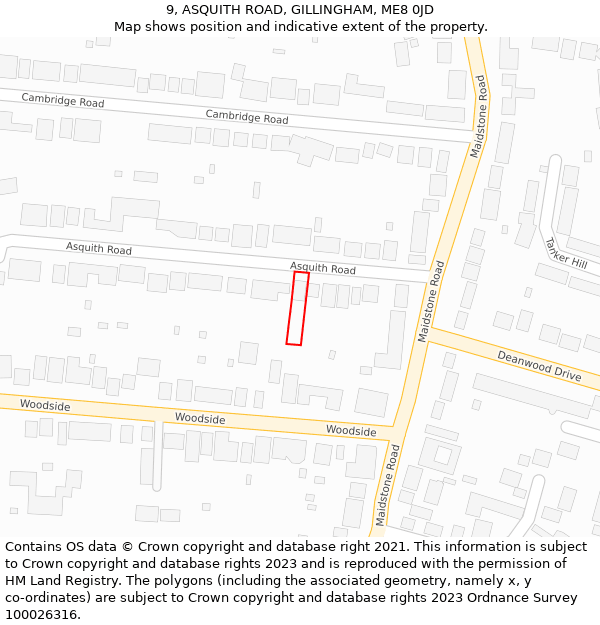 9, ASQUITH ROAD, GILLINGHAM, ME8 0JD: Location map and indicative extent of plot