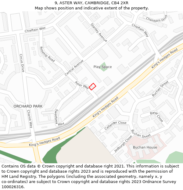 9, ASTER WAY, CAMBRIDGE, CB4 2XR: Location map and indicative extent of plot