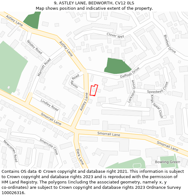 9, ASTLEY LANE, BEDWORTH, CV12 0LS: Location map and indicative extent of plot