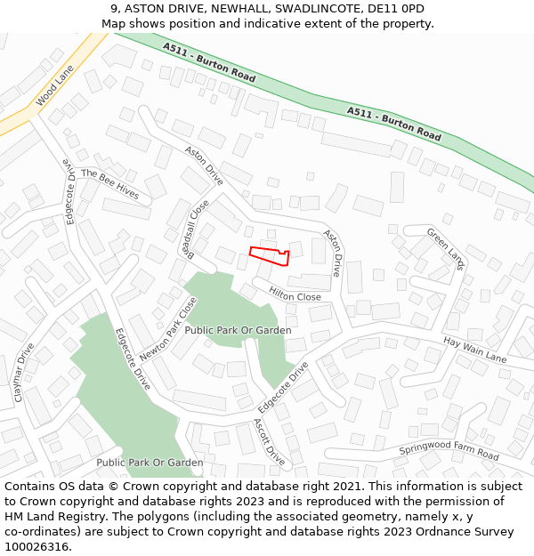 9, ASTON DRIVE, NEWHALL, SWADLINCOTE, DE11 0PD: Location map and indicative extent of plot