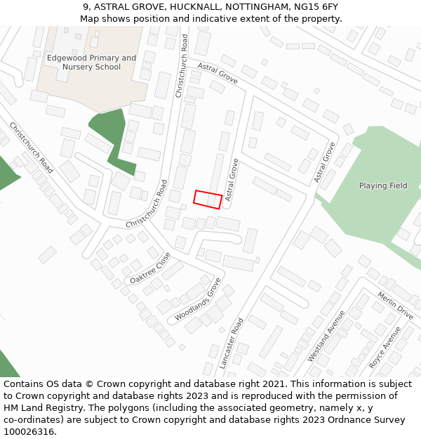 9, ASTRAL GROVE, HUCKNALL, NOTTINGHAM, NG15 6FY: Location map and indicative extent of plot