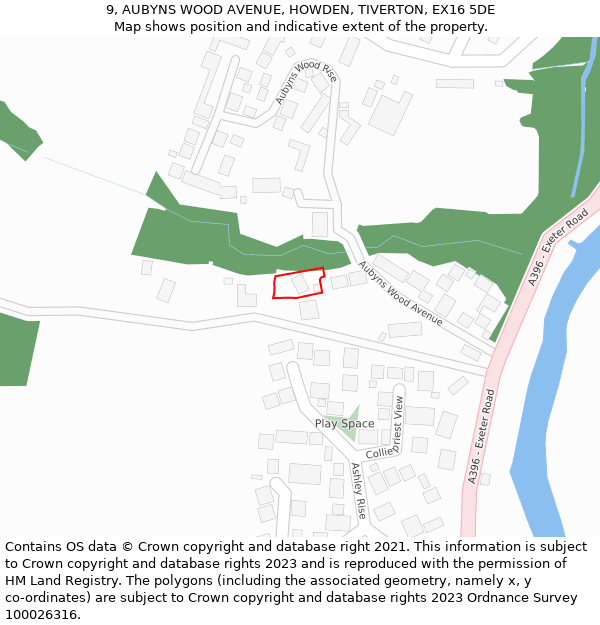9, AUBYNS WOOD AVENUE, HOWDEN, TIVERTON, EX16 5DE: Location map and indicative extent of plot
