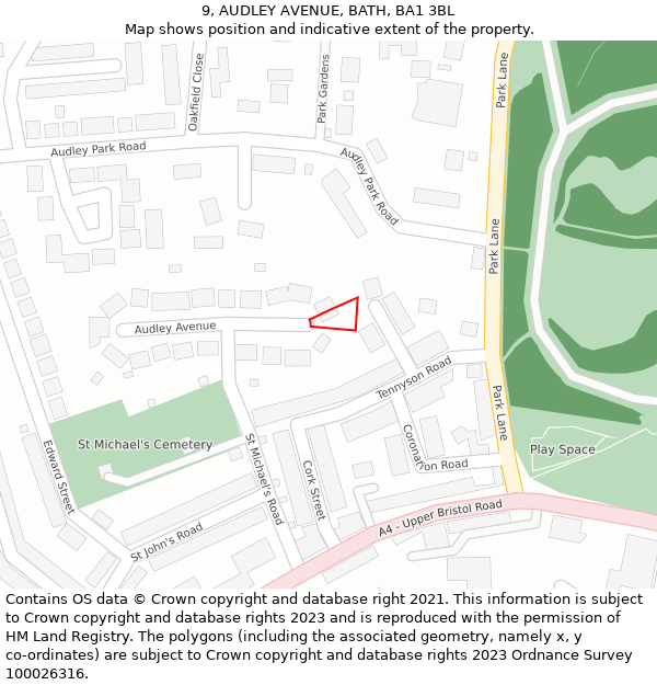 9, AUDLEY AVENUE, BATH, BA1 3BL: Location map and indicative extent of plot