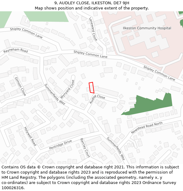 9, AUDLEY CLOSE, ILKESTON, DE7 9JH: Location map and indicative extent of plot