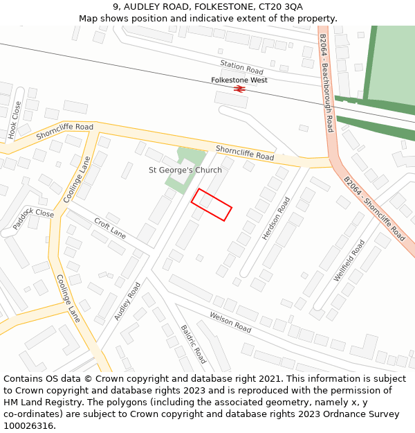 9, AUDLEY ROAD, FOLKESTONE, CT20 3QA: Location map and indicative extent of plot