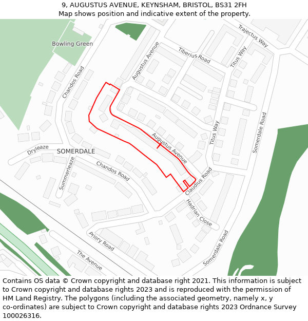 9, AUGUSTUS AVENUE, KEYNSHAM, BRISTOL, BS31 2FH: Location map and indicative extent of plot