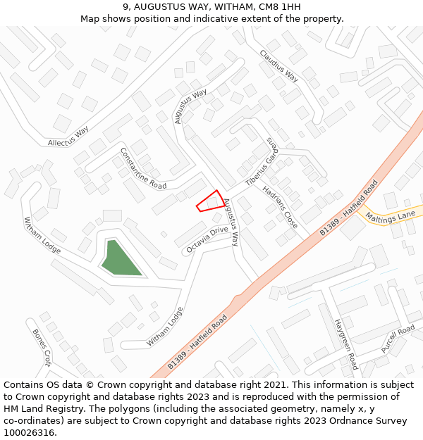 9, AUGUSTUS WAY, WITHAM, CM8 1HH: Location map and indicative extent of plot