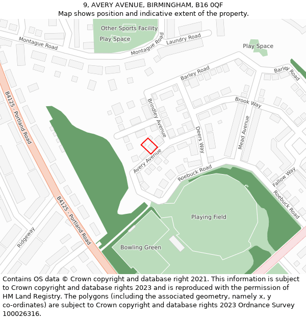 9, AVERY AVENUE, BIRMINGHAM, B16 0QF: Location map and indicative extent of plot