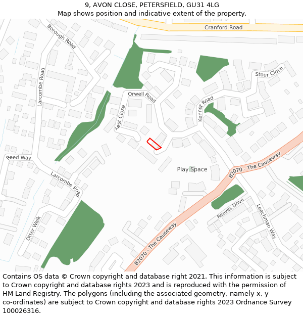 9, AVON CLOSE, PETERSFIELD, GU31 4LG: Location map and indicative extent of plot