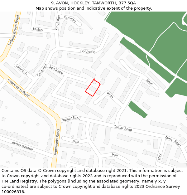 9, AVON, HOCKLEY, TAMWORTH, B77 5QA: Location map and indicative extent of plot