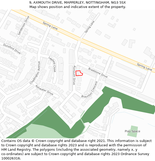 9, AXMOUTH DRIVE, MAPPERLEY, NOTTINGHAM, NG3 5SX: Location map and indicative extent of plot