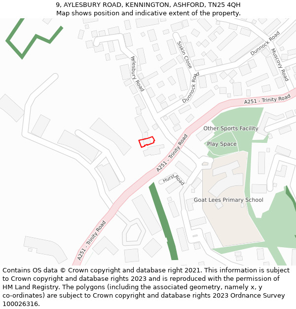 9, AYLESBURY ROAD, KENNINGTON, ASHFORD, TN25 4QH: Location map and indicative extent of plot