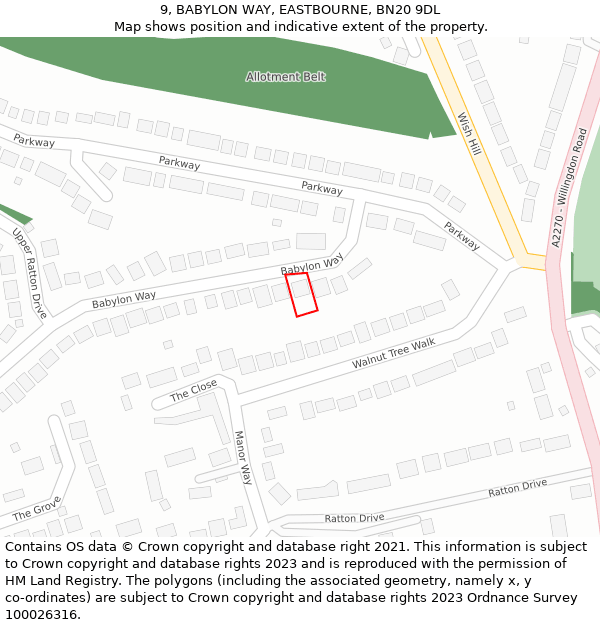 9, BABYLON WAY, EASTBOURNE, BN20 9DL: Location map and indicative extent of plot