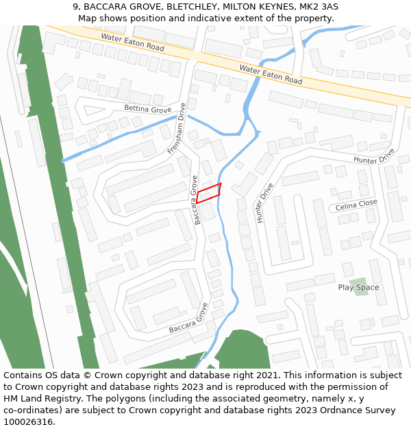 9, BACCARA GROVE, BLETCHLEY, MILTON KEYNES, MK2 3AS: Location map and indicative extent of plot