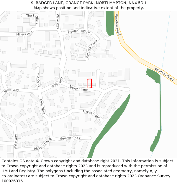 9, BADGER LANE, GRANGE PARK, NORTHAMPTON, NN4 5DH: Location map and indicative extent of plot