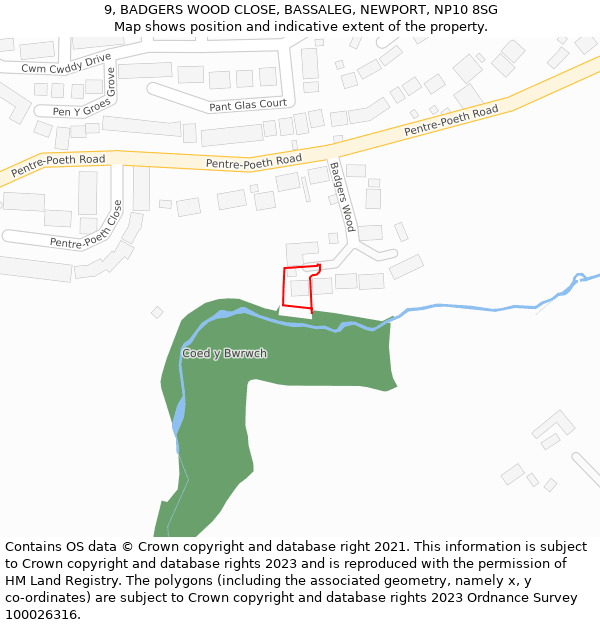 9, BADGERS WOOD CLOSE, BASSALEG, NEWPORT, NP10 8SG: Location map and indicative extent of plot