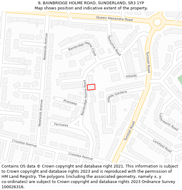 9, BAINBRIDGE HOLME ROAD, SUNDERLAND, SR3 1YP: Location map and indicative extent of plot