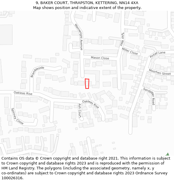 9, BAKER COURT, THRAPSTON, KETTERING, NN14 4XA: Location map and indicative extent of plot
