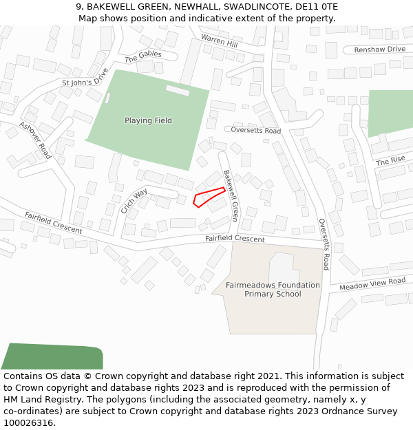 9, BAKEWELL GREEN, NEWHALL, SWADLINCOTE, DE11 0TE: Location map and indicative extent of plot