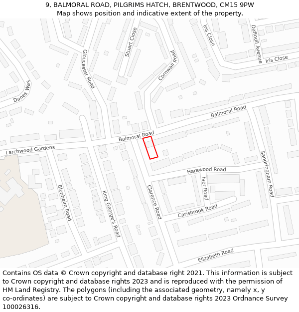 9, BALMORAL ROAD, PILGRIMS HATCH, BRENTWOOD, CM15 9PW: Location map and indicative extent of plot